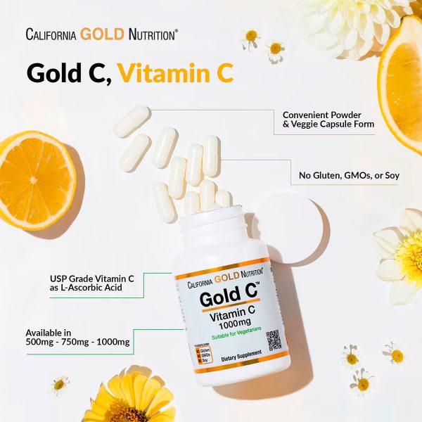 California Gold Nutrition, Gold C, USP Grade Vitamin C, 1,000 mg, 60 Veggie Capsules